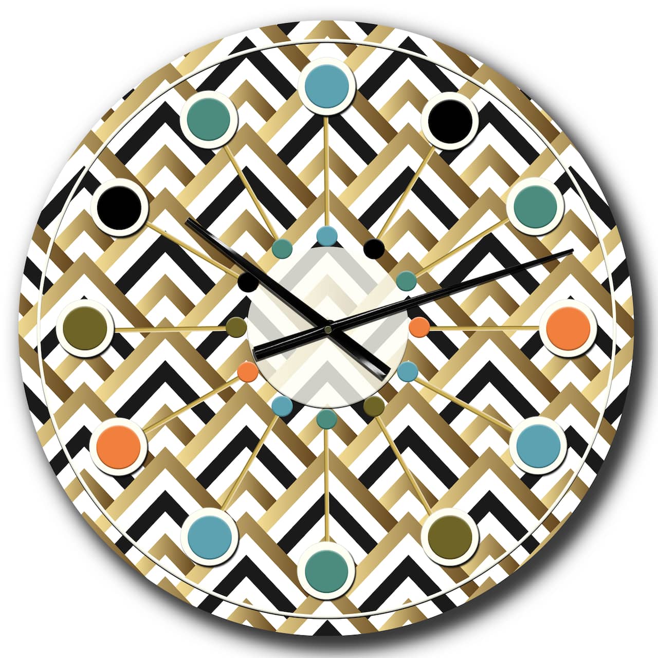Designart 'Gold Black And White Triangle Mid-Century Modern Wall Clock